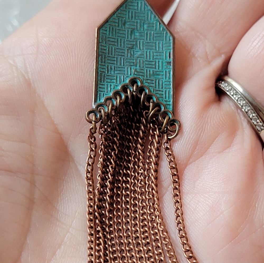 🔥LAST PAIR🔥 Bohemian Verdigris Chain Tassel Drop Dangle Earrings - Picture 6 of 6